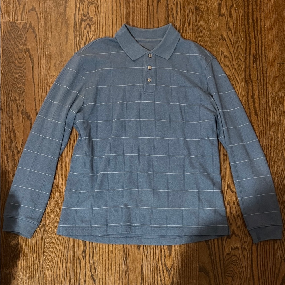 Van Heusen Long Sleeve Blue Polo Shirt